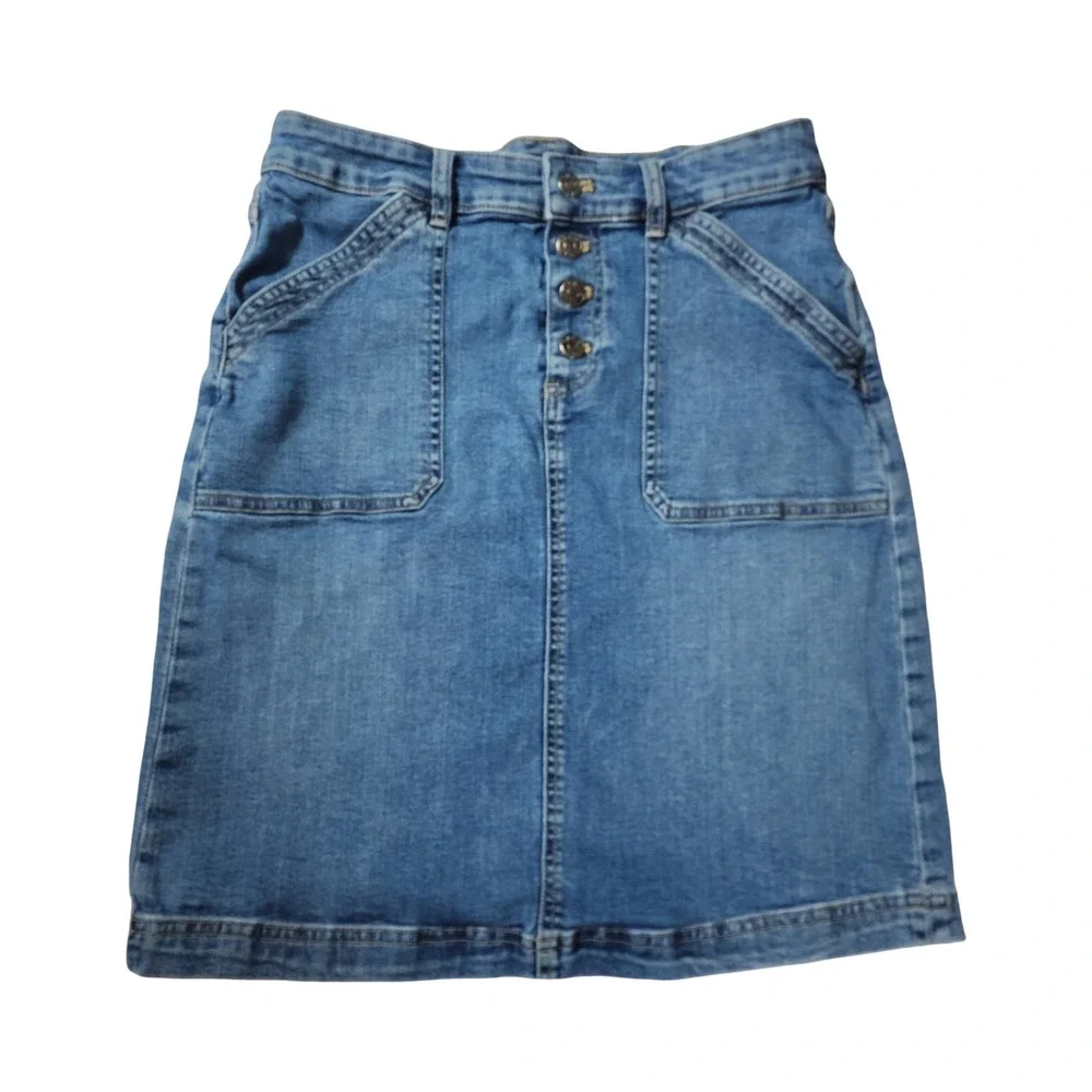 Chaps‎ Denim Womens Blue Button Front High Waist Mini Skirt Size 4 Medium Wash